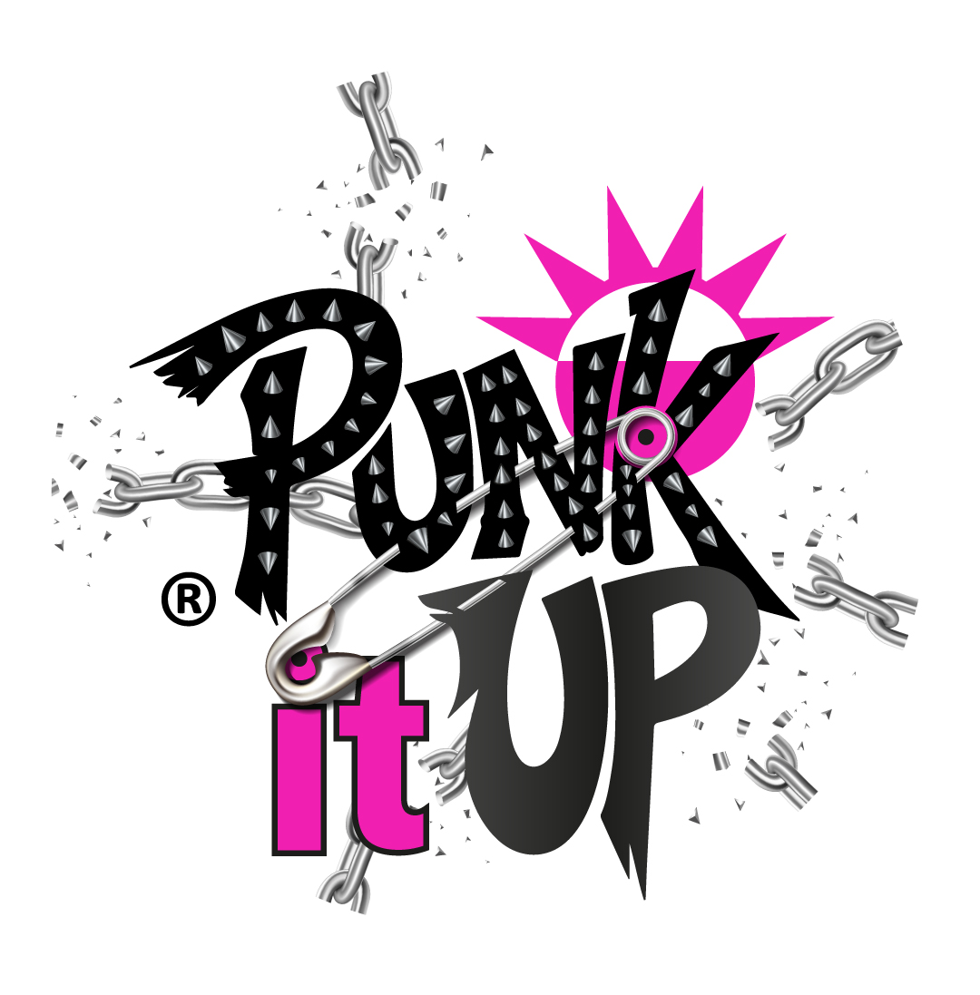 Fekete-pink pop-art felirat, láncok és szögek, robbanásszerű grafika fehér háttéren.